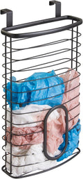 mDesign Steel Hanging Cabinet Storage Organizer Holder for Kitchen, Pantry - Holds Plastic, Sandwich, Garbage, Grocery and Trash Bags; Wrap, Foil, Pack - Spira Collection - Black