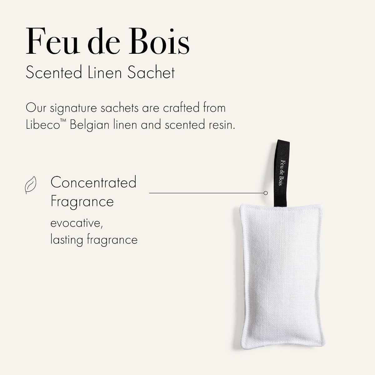 LAFCO New York Scented Linen Sachet, Feu de Bois - Up to 4-Month Fragrance Life - Made in the USA
