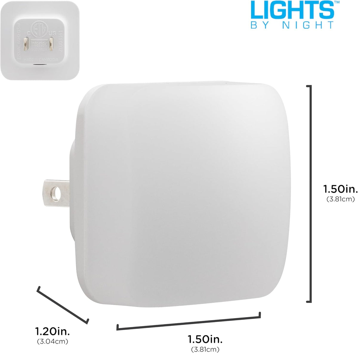 Lights By Night Mini Square LED Night Light, Plug in, Dusk to Dawn Sensor