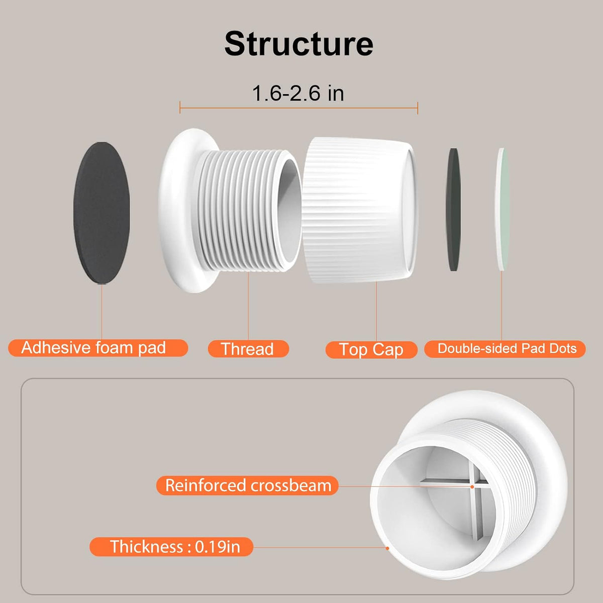 Adjustable Furniture Bed Risers 1.6-2.6 inch Durable Anti Slip-White 4 Pcs