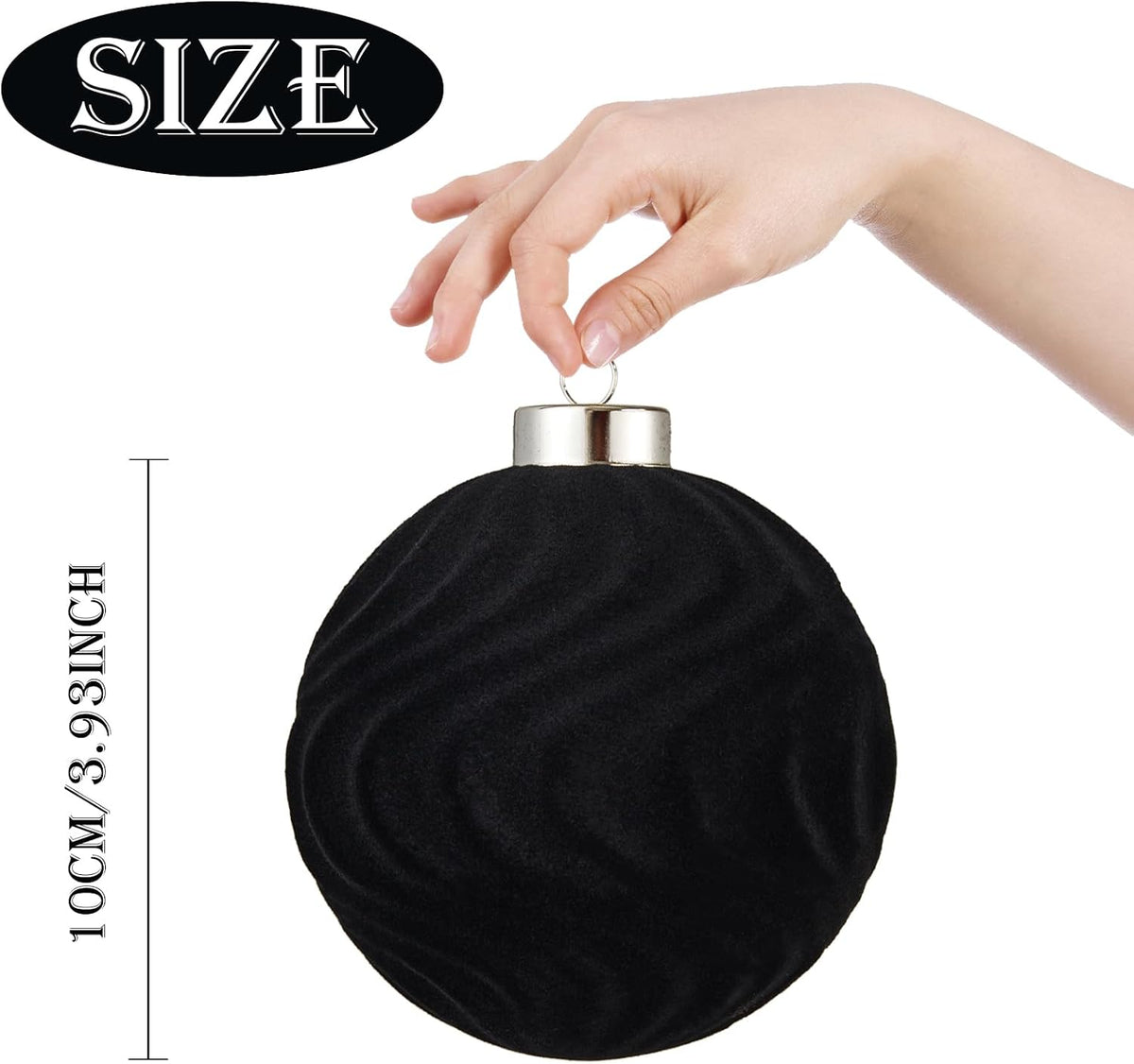 Large Velvet Christmas Ball Ornaments - 4 Inch Flocked Christmas Balls Shatterproof Decorative Hanging Ornaments Set for Xmas Tree Holiday Wedding Party Decor (Black, 4pcs)