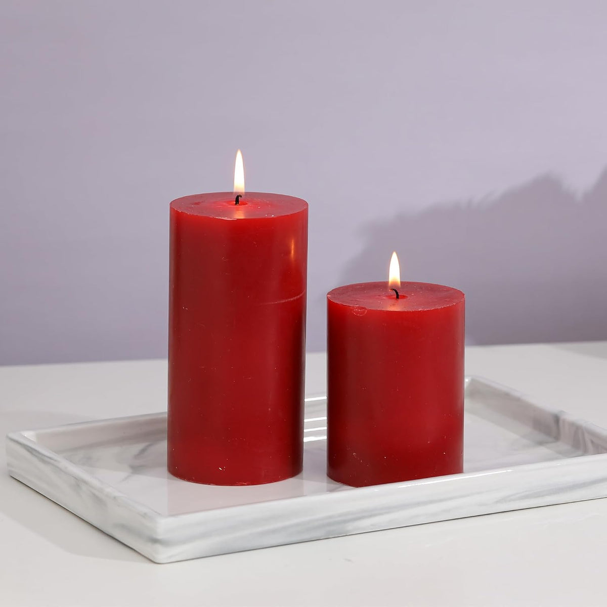 3x4 Inch Red Pillar Candles Set of 3 - Decorative Unscented Pillar Candle