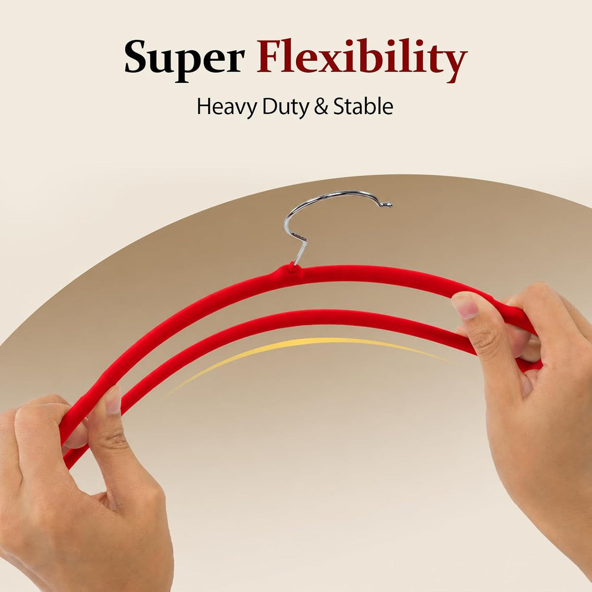 Velvet Felt Pants Hangers 30 Pack, with Cascading Hooks (Red)