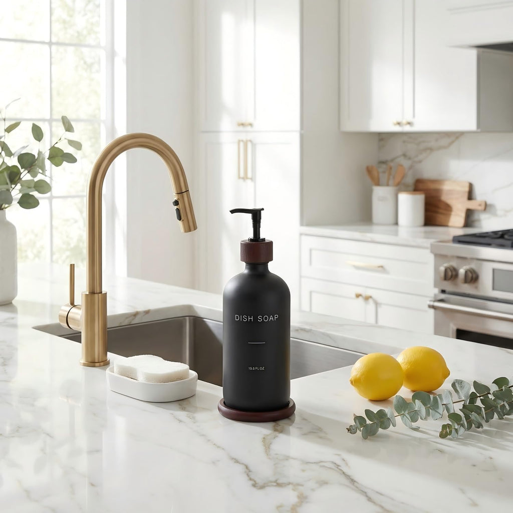 Glass Dish Soap Dispenser with Pump, Black