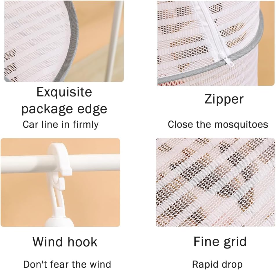 Herb Drying Rack, 3 Layer Foldable Hanging Mesh Net with Zipper, Collapsible Food Drying Fish Hanging Basket Dryer Net for Buds, Fruits, Vegetables, Herbs, Fish, Clothes, Doll(Size:M)