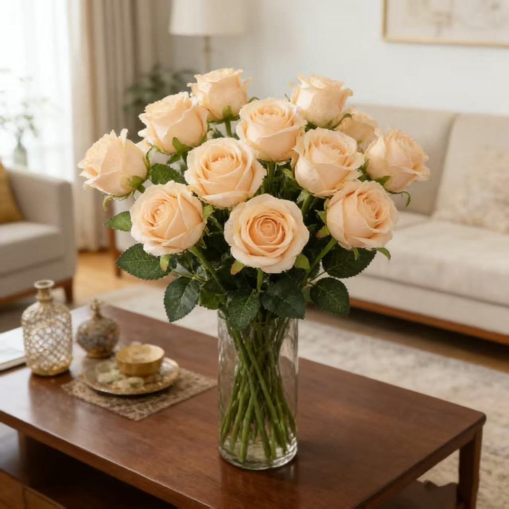 16 Realistic Artificial Roses (Rose-Flower-Champagne)