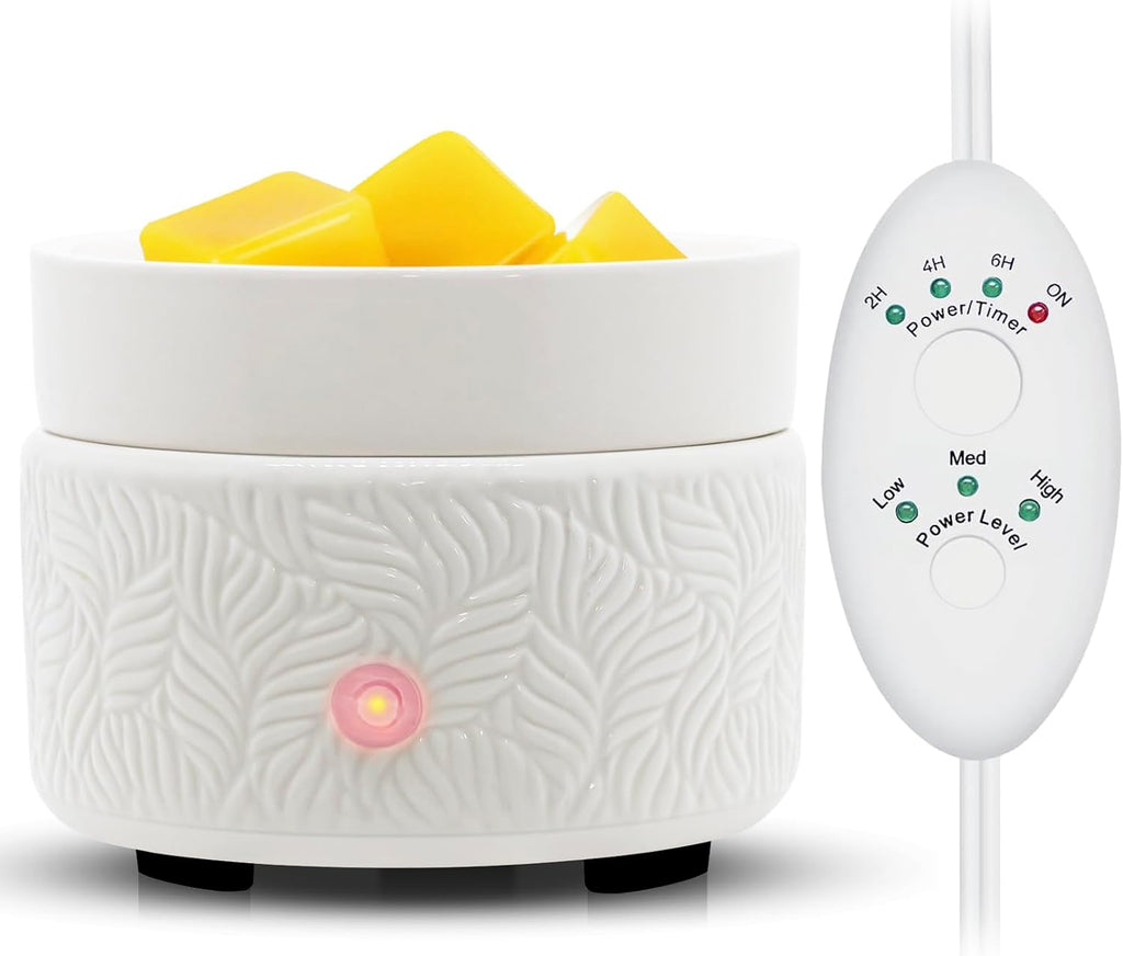 Candle Wax Melts Warmer Burner - Ceramic Essential Oil Warmer 3-in-1 candle warmer Timer Adjust Fragrance Intensity Auto Shut Off for Scented Wax Tart Cube Aromatherapy Home Office Bedroom Decor Gifts