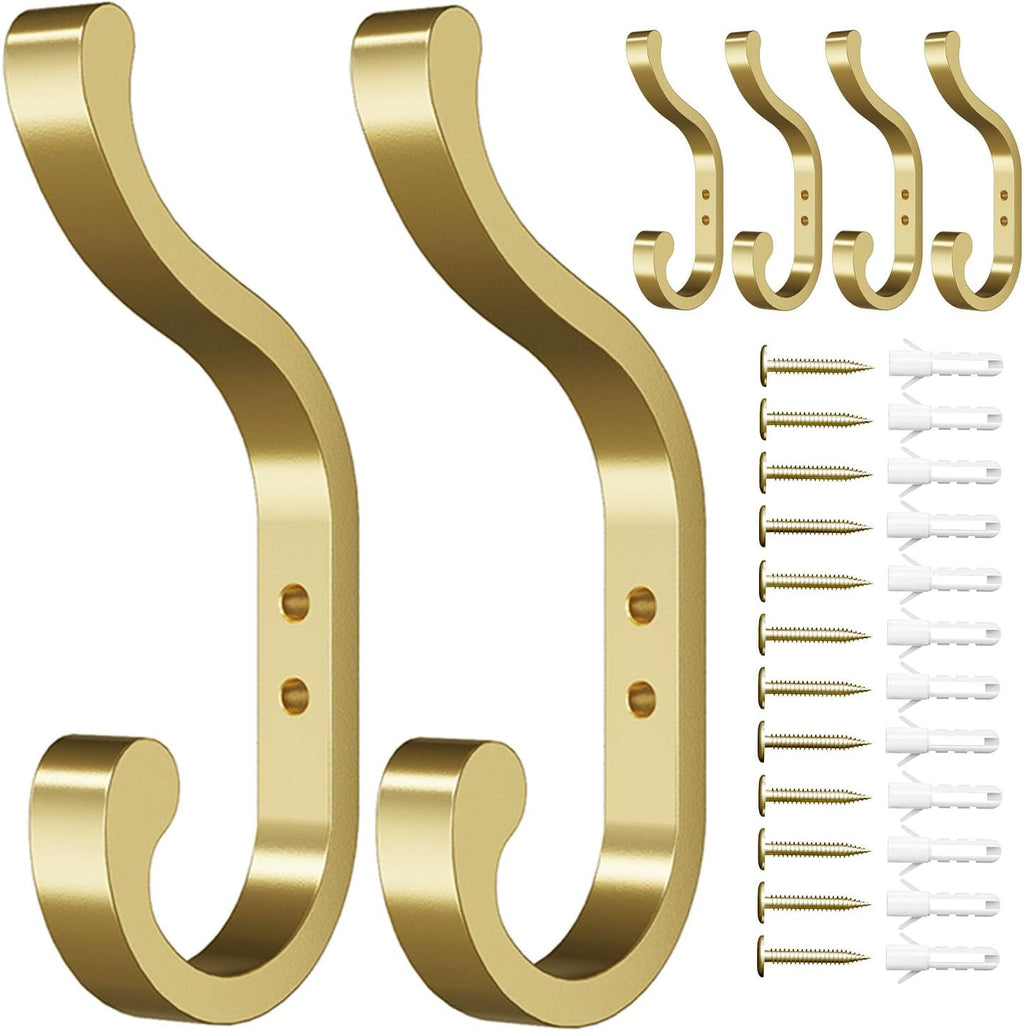 Coat Hooks Wall Mount,Heavy Duty Wall Hooks for Backpack,Towel,Gold 6 Pack