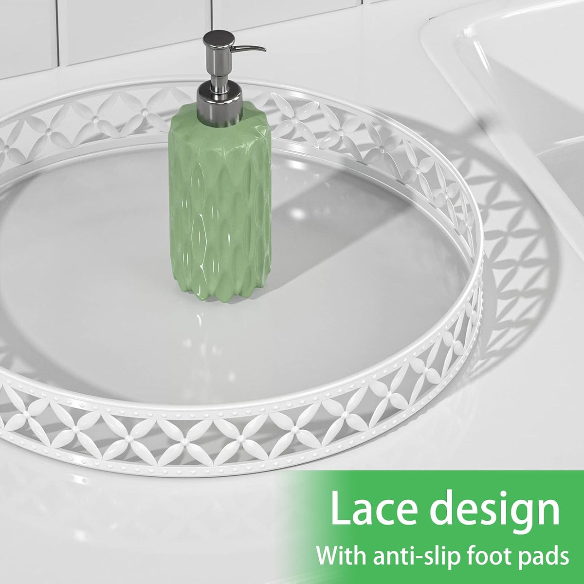 Vanity Tray for Bathroom Counter - 11 Inch Round White Decorative Tray