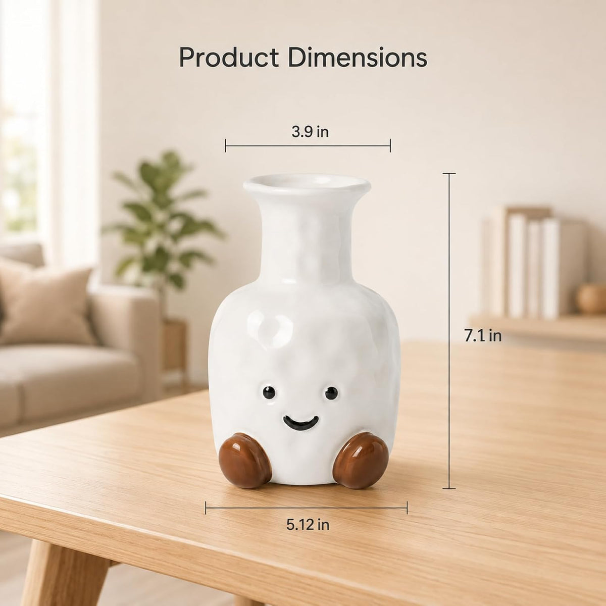 Cute Flower Vase, White Ceramic Smiley Face Vase for Home Decor & Gifts