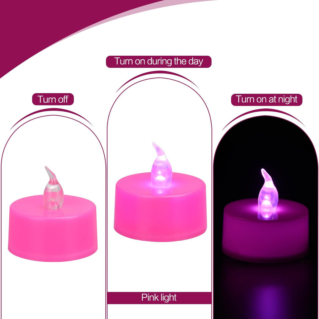 KOABY 24 Pack Pink Light Flameless Tea Lights, Pink Base, Last 100H