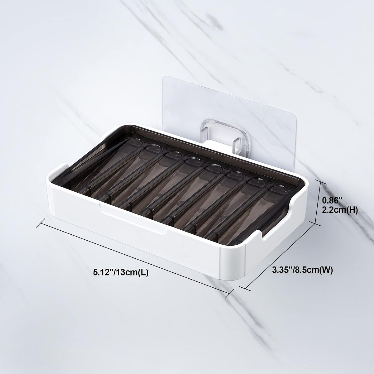 YOHOM Adhesive Bar Soap Holder for Shower Wall Hanging Soap Dish with Drain Tray Plastic Stick on Bathroom Sink Soap Holder 2PCS