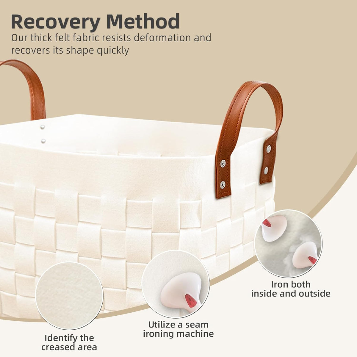 boldmonkey Blankets Basket 15 " x13 x11 2 Pack, Large Rectangular Laundry Hamper with Leather Handle, Soft Dog Toy Basket for Storage-Beige