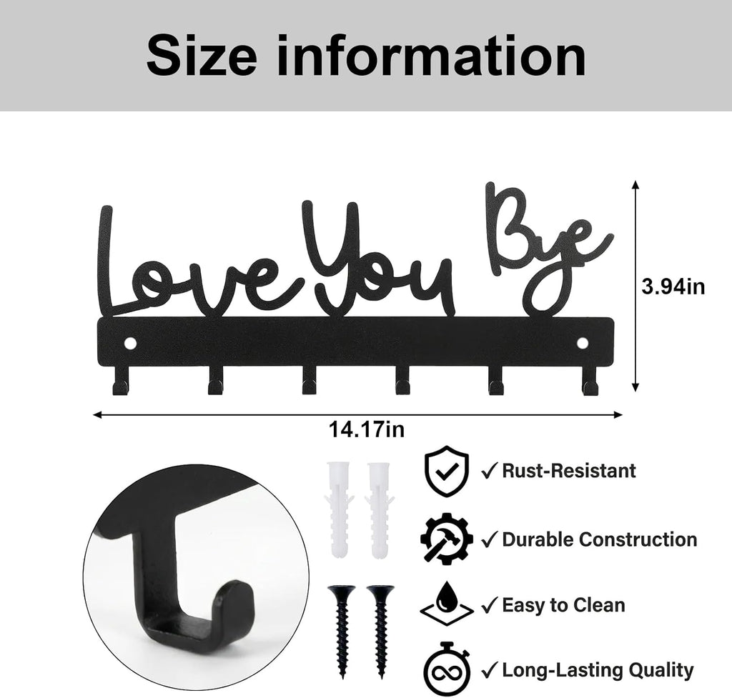 Heqxwl Cute Key Holder Wall Mount, Love You Bye Entryway Key Rack
