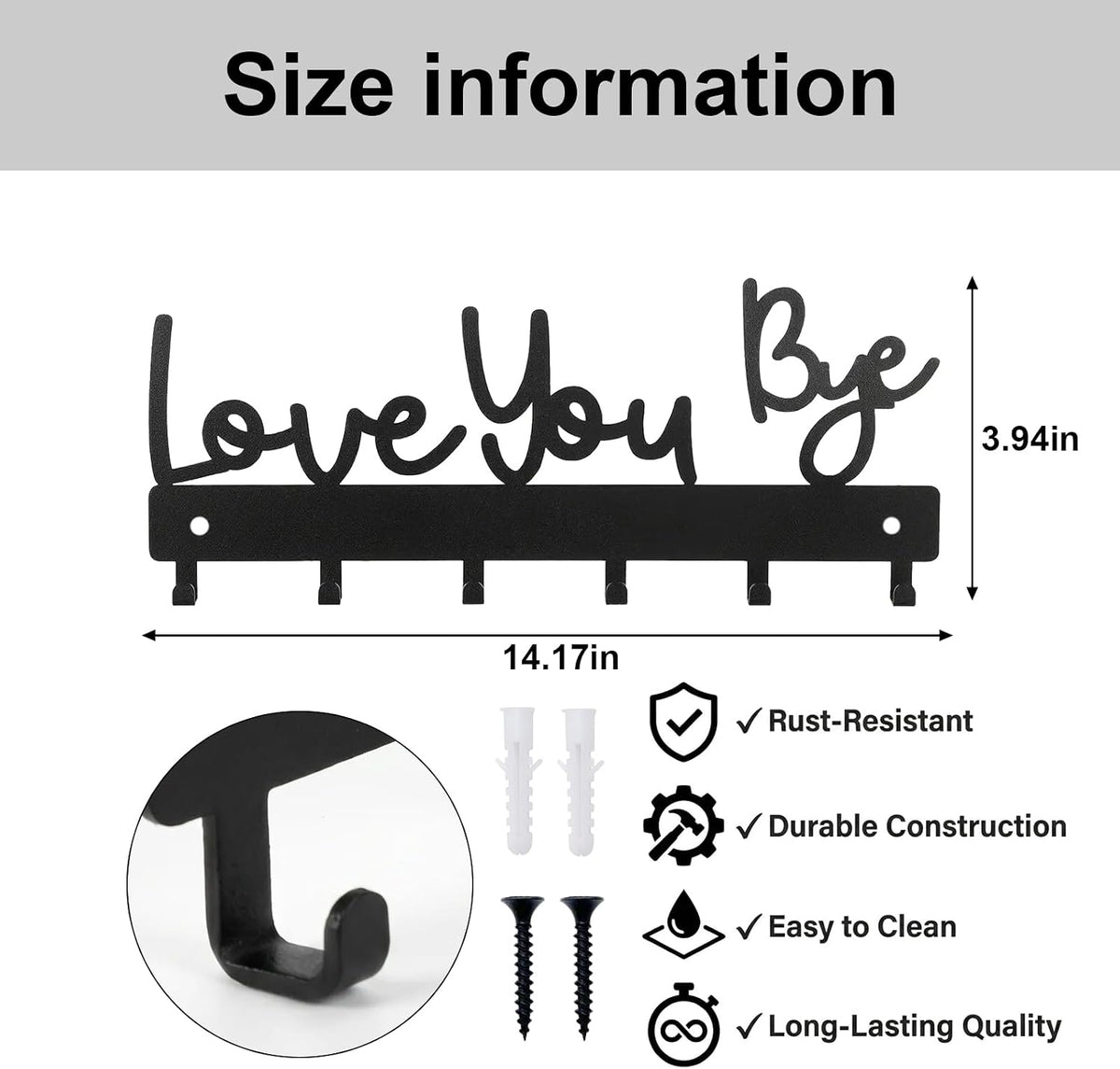 Heqxwl Cute Key Holder Wall Mount, Love You Bye Entryway Key Rack