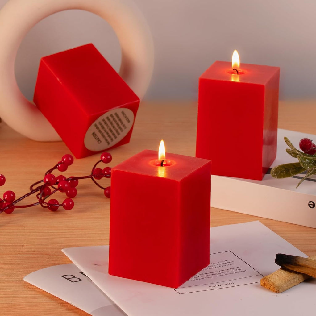 KONNI Pillar Candles Set of 3,2.8"X 4" Red Unscented Pillar