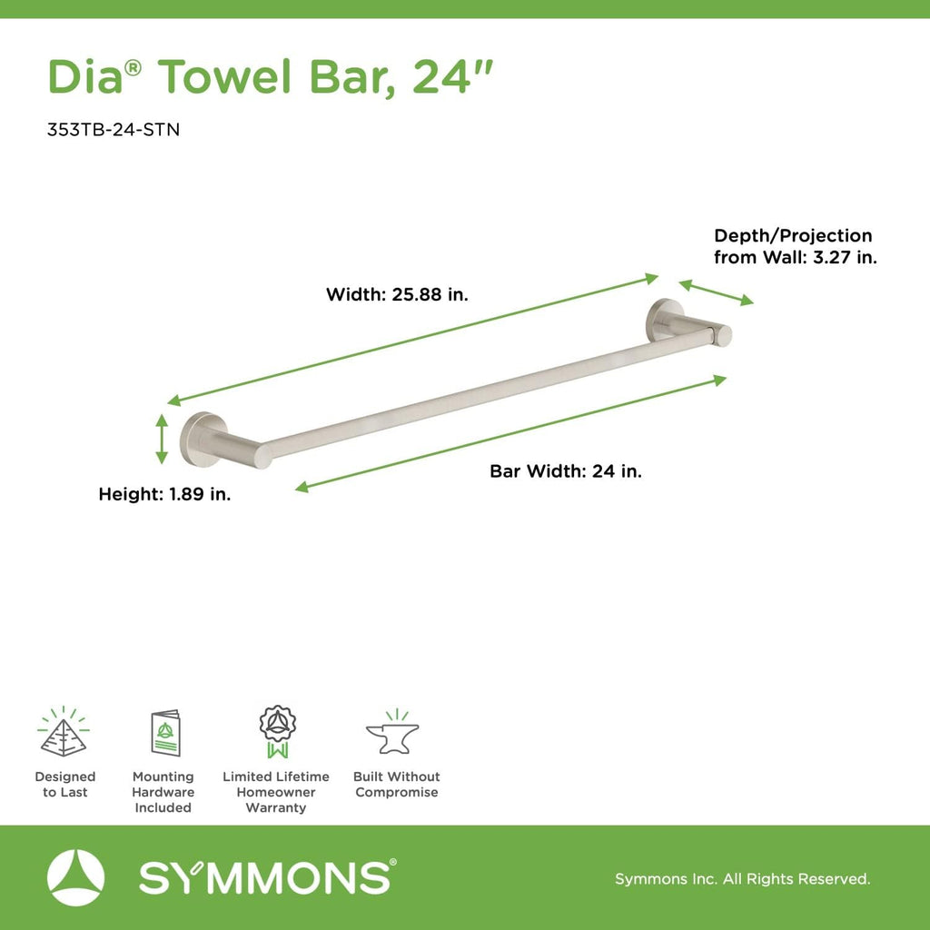 Symmons Dia 24 Inch Towel Bar with Mounting Hardware