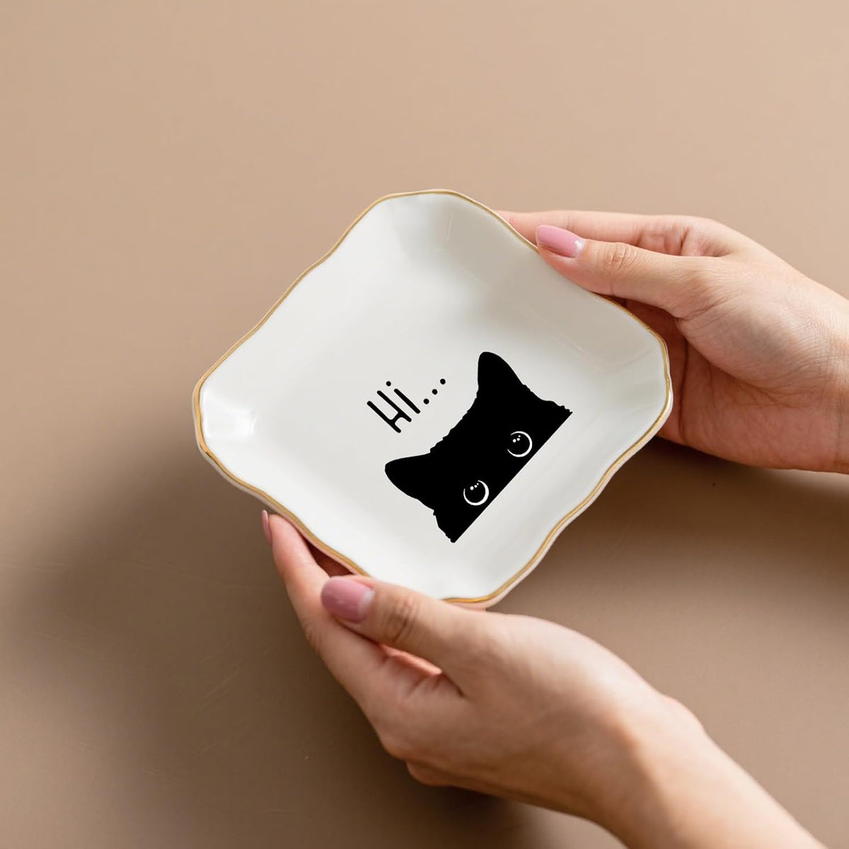 Cute Cat Themed Gifts, Ceramic Jewelry Dish Tray Holder, Trinket Dish, Funny Gifts for Cat Lover Owner Women Friend Birthday, Home Living Room Shelf Desk Table Decor