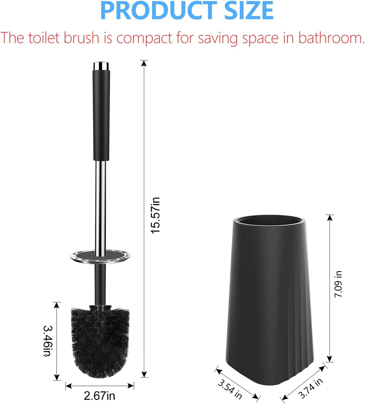 SetSail Toilet Brush, Compact Size Toilet Bowl Brush and Holder Toilet Brushes for Bathroom with Stainless Steel Handle Toilet Cleaner Brush with Durable Scrubbing Bristles, 2 Packs