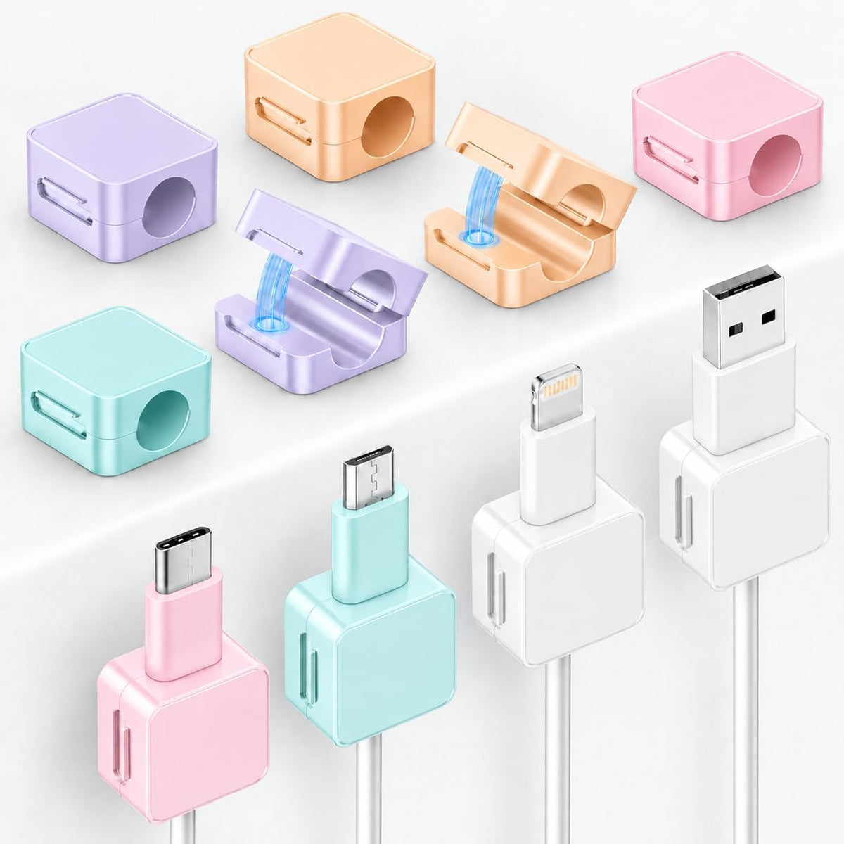 10 Pack Cord Organizer, Magnetic Cable Management, Cord Holder for Desk, Adhesive Cable Clips Wire Keeper for Nightstand, Home, Office, Desktop, Car, Wall (Multicolored)