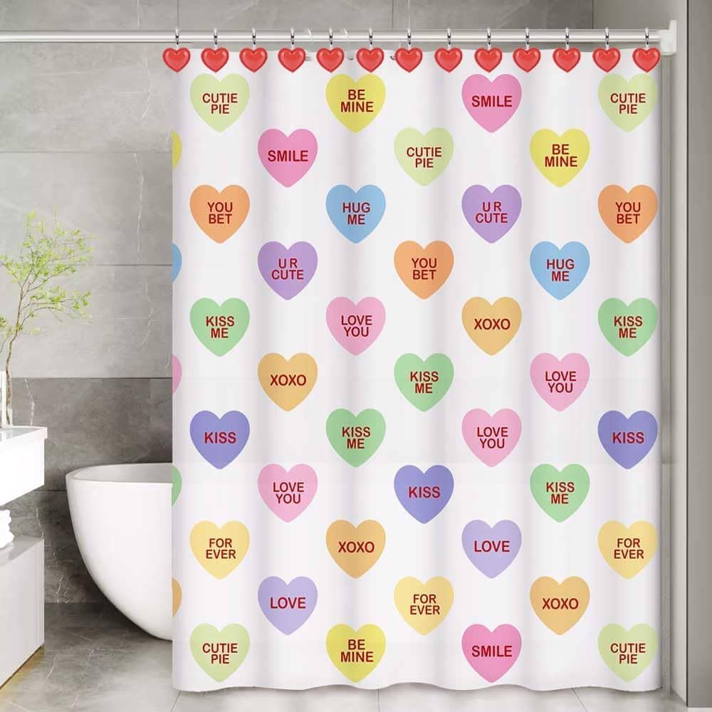 12 Pieces Heart Shaped Shower Curtain Hooks, Decorative Valentines Day Curtain Hooks,Stainless Steel Rust Resistant Curtain Rings, Red
