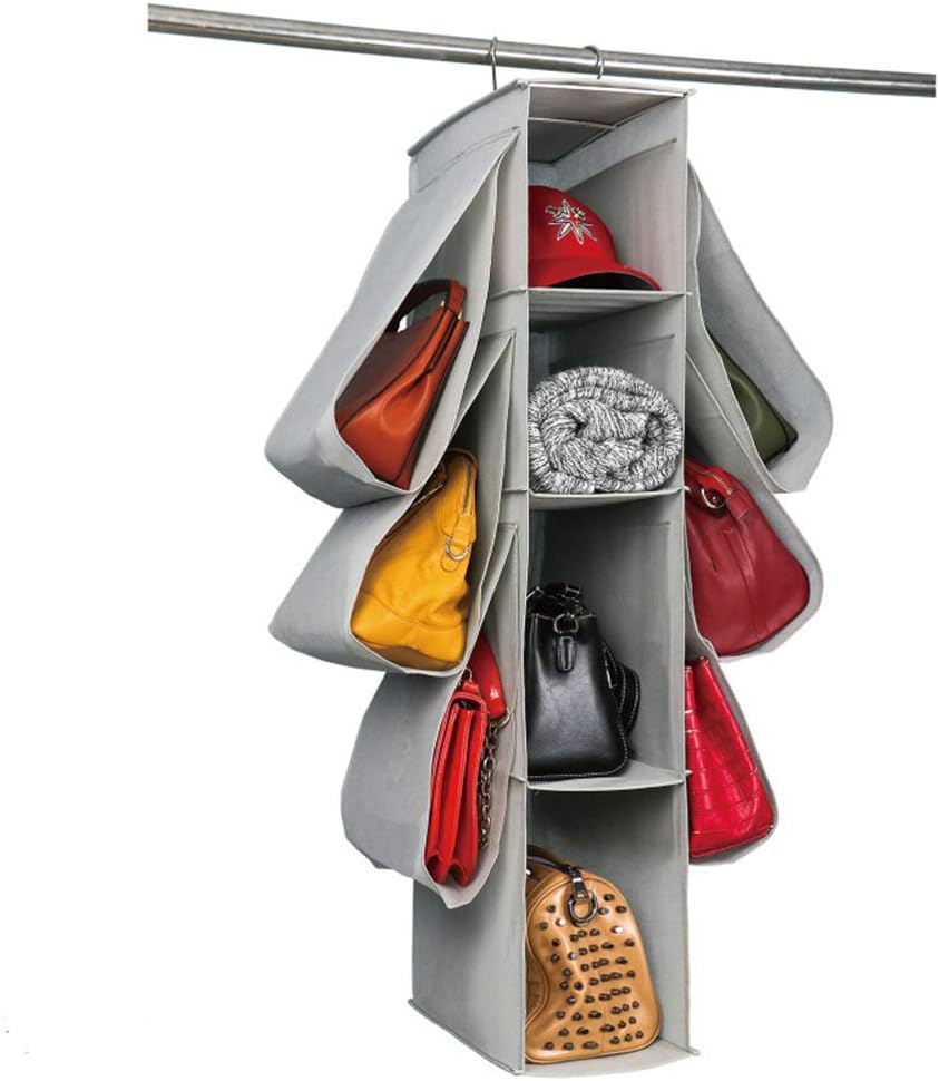 Hanging Purse Handbag Storage Organiser Homewares Nonwoven 10 Pockets Purse Bag Organizer for Closet (Light Grey)
