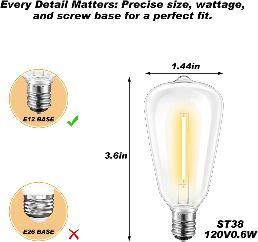 10Pk LED String Light Replacement Bulbs, Shatterproof C7/E12 Base Bulbs