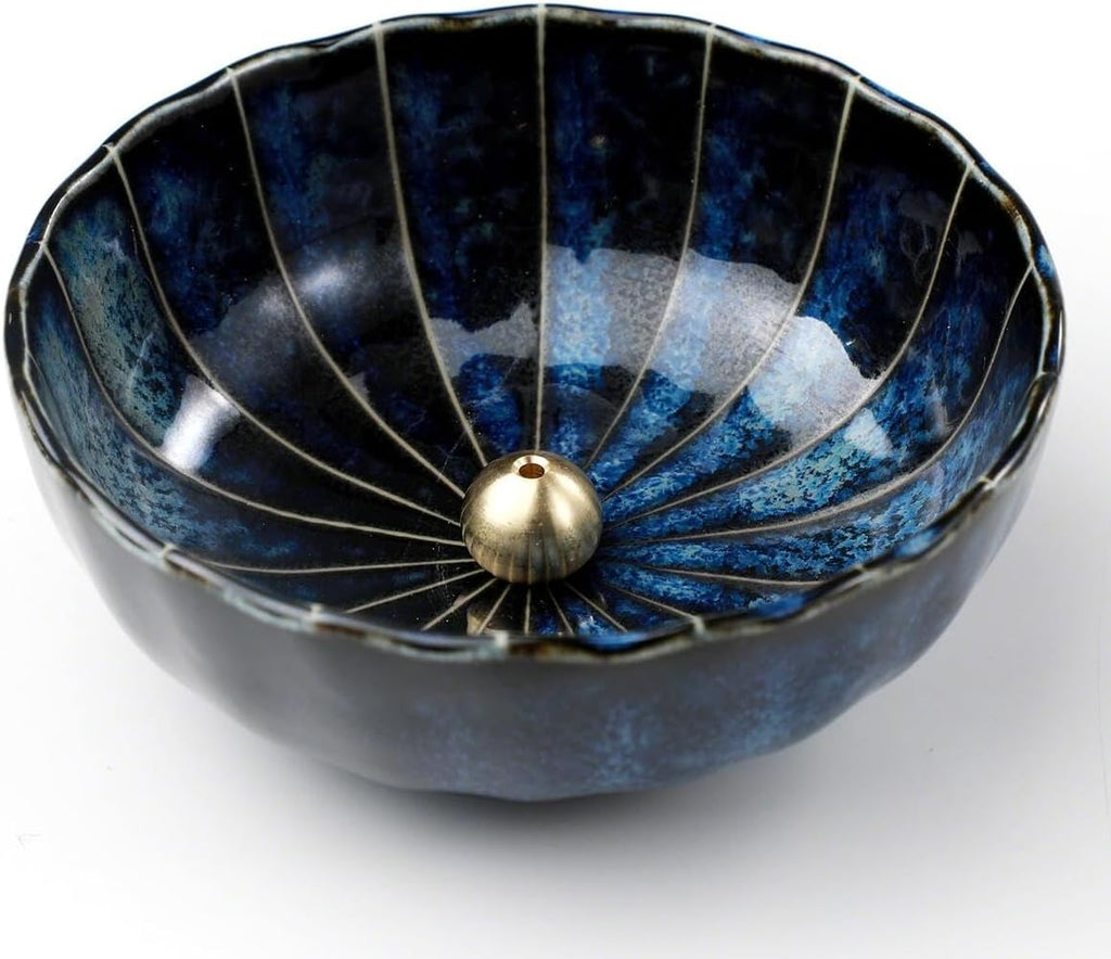 Asayu Japan Sandalwood Incense Gift Set with Navy Blue Lotus Holder