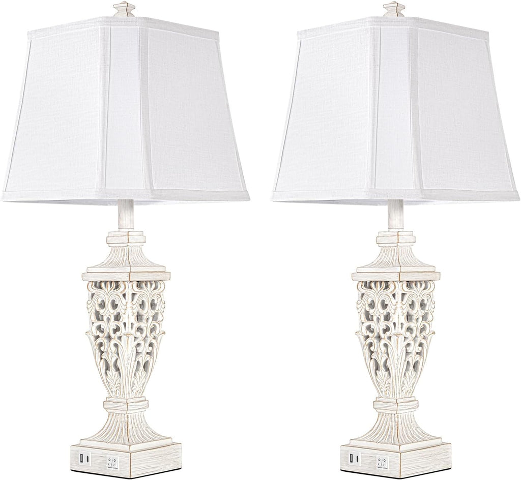 Scenekoy 28.5" Resin Table Lamps with Night Light for Bedroom Living Room