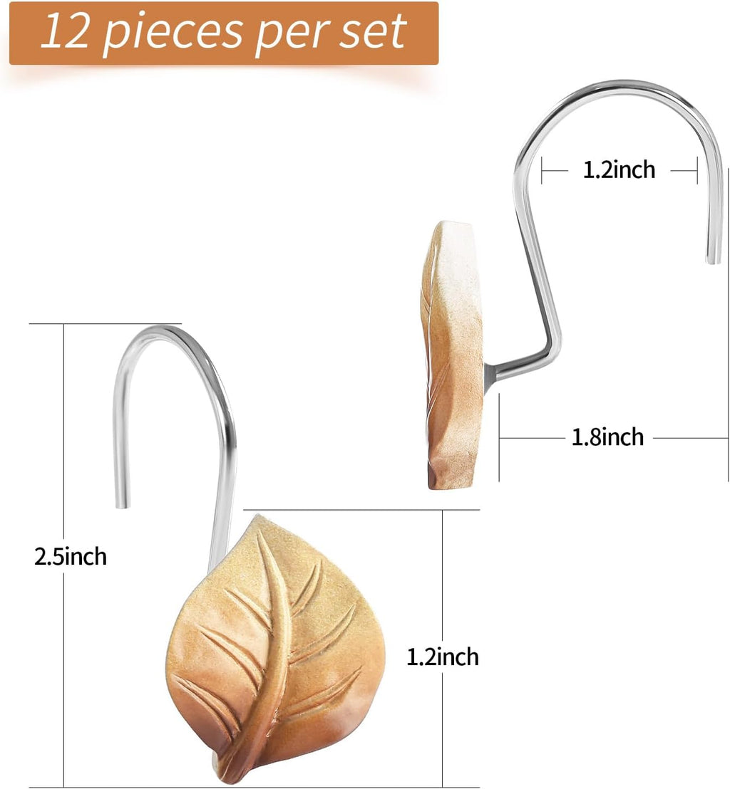 Brown Plant Leaf Shower Curtain Hooks,Eucalyptus Bathroom Decor,12PCS