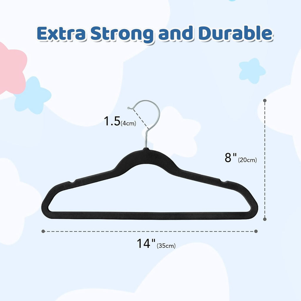 Smartor Premium 14 Inch Kids Hangers 50 Pack, Baby Velvet Hanger Non Slip