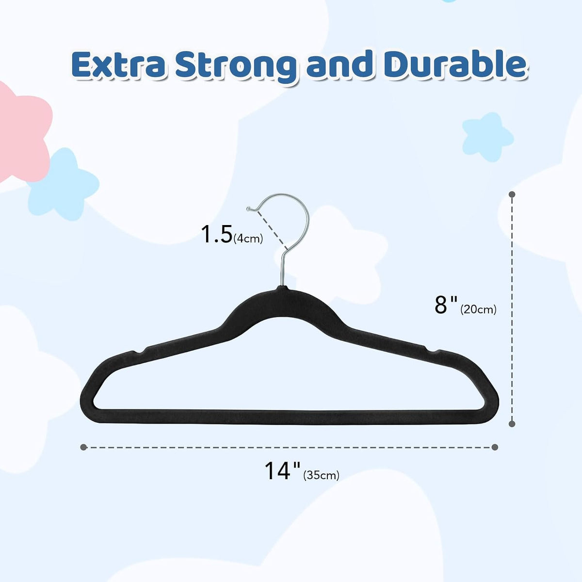 Smartor Premium 14 Inch Kids Hangers 50 Pack, Baby Velvet Hanger Non Slip