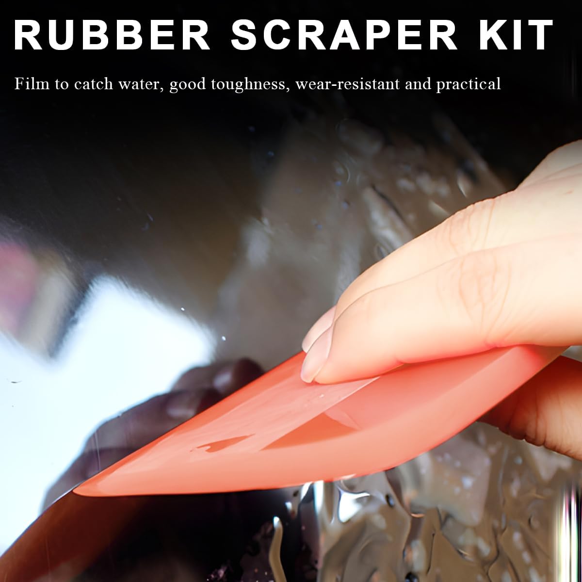 KVAEY 5 in 1 Rubber Squeegee Kit, Anti-Scratch Flexible Soft Matte TPU Coating Scraper Kit, Small Tint Squeegee Water Blade Scraper for Paint Protection Film Household Cleaning (Orange)
