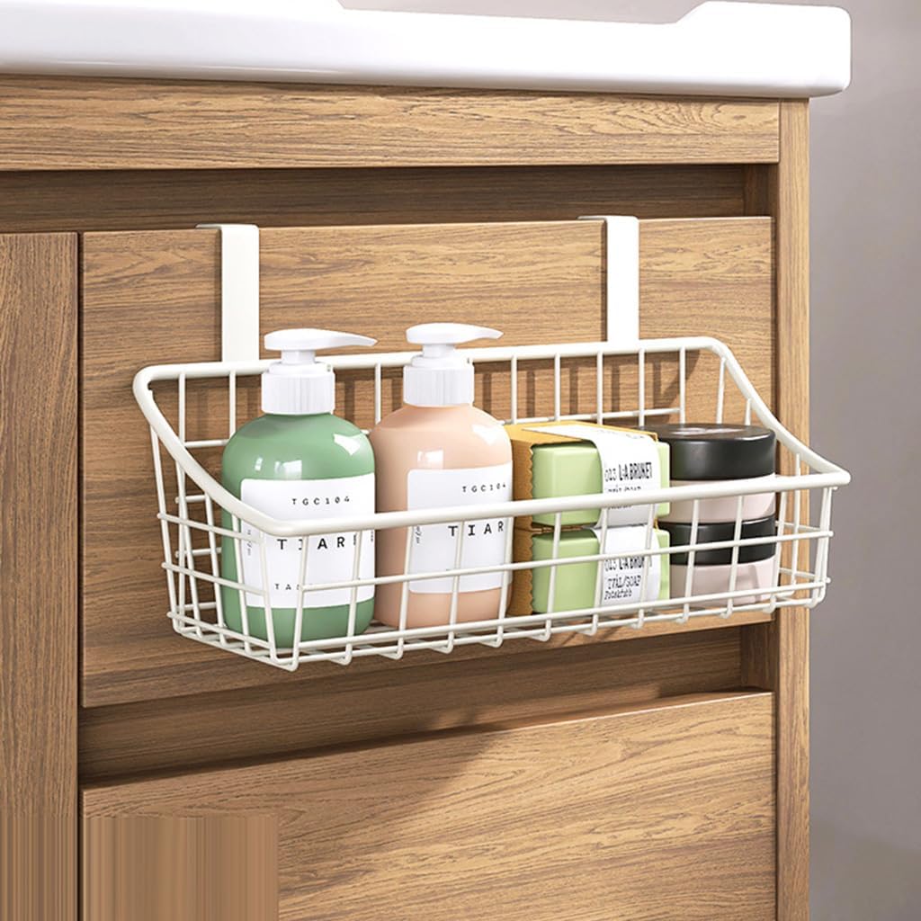 LeleCAT Over Cabinet Door Basket with hook Grid Storage Basket, Kitchen Storage Organizer,Over Cabinet Door Organizer,Hanging it behind a door or on a railing, Small, BLack,2 Pack