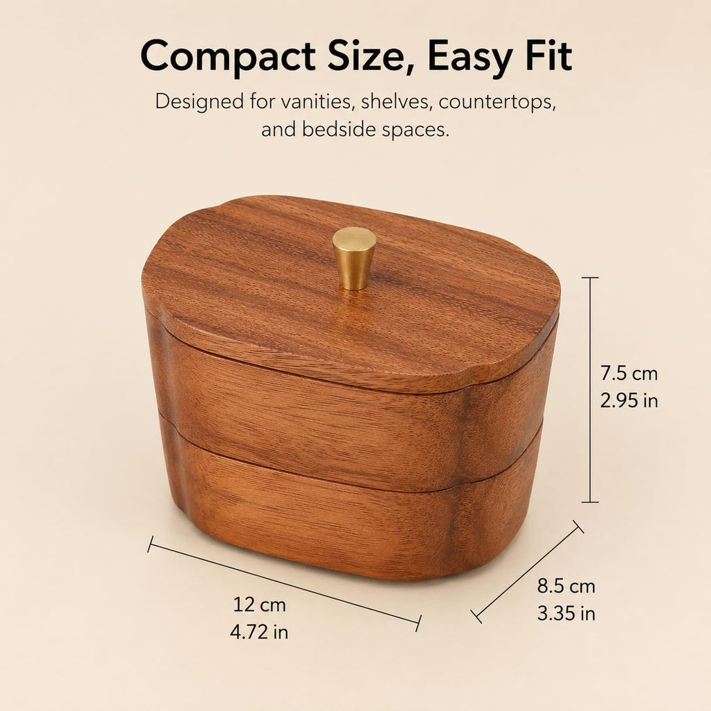 Solid Walnut Bathroom Canister, Cotton Swab and Floss Pick Holder