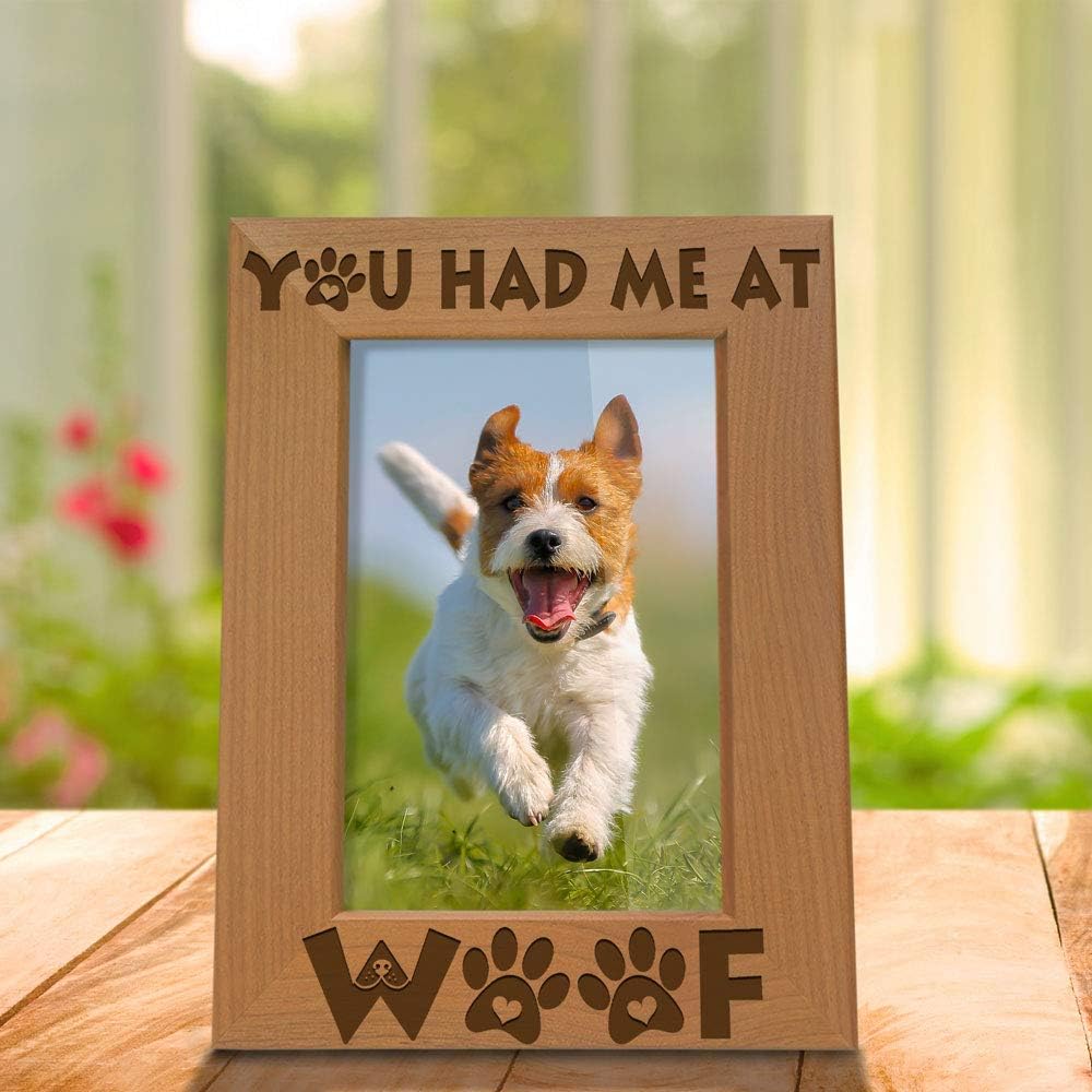 KATE POSH - You had me at Woof - Dog Paws Engraved Natural Wood Picture Frame, New Puppy, Memorial, Best Dog Ever Gifts (5x7-Vertical)