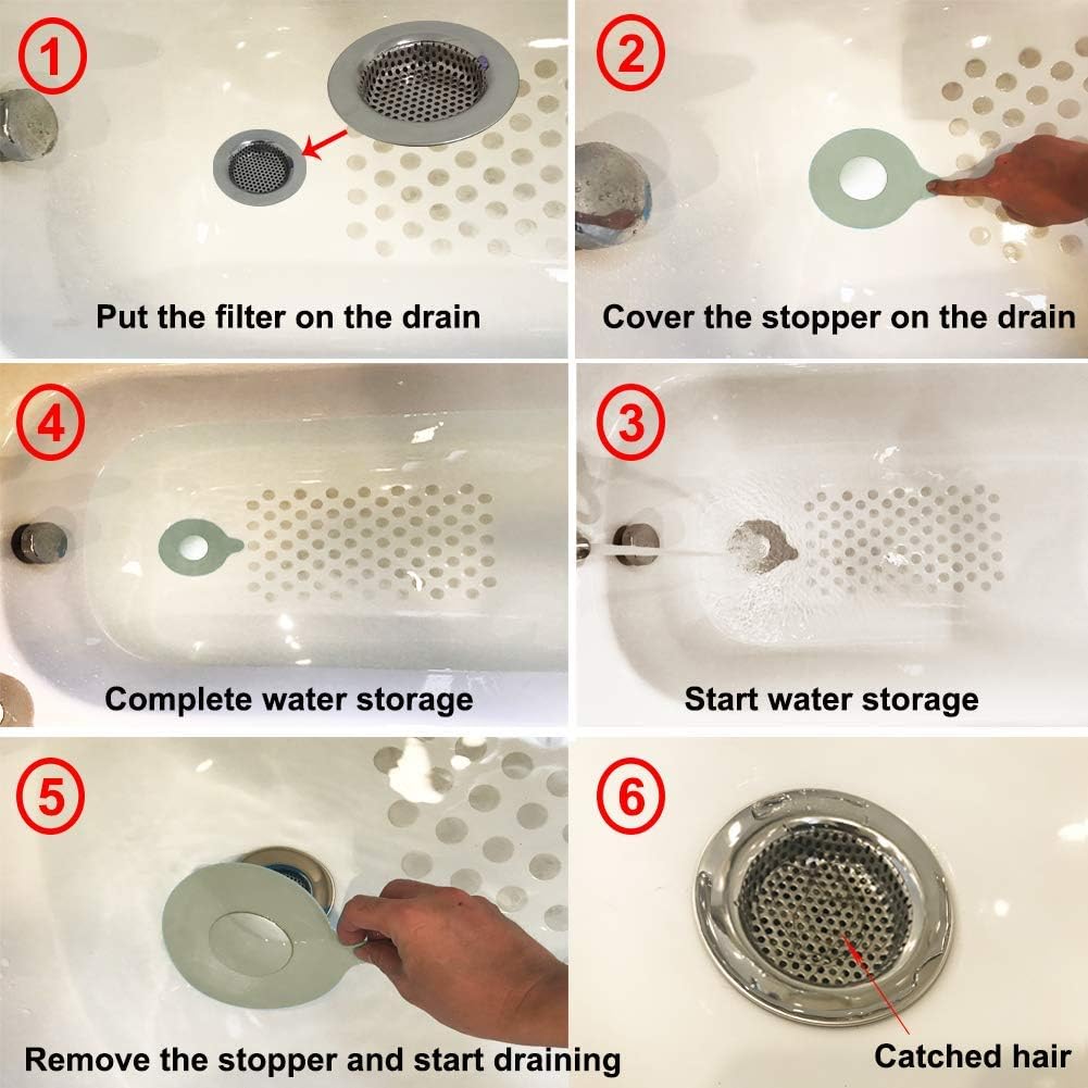 Seatery 2PCS Bathtub Stopper Hair Catcher Kit, Bathtub Drain Strainer, Tub Stopper Plug Cover, Sink Filter, Silicone Drain Stopper for Bathroom, Laundry (Grey)
