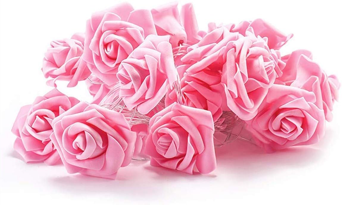 Fantasee LED Pink Rose Flower String Lights Battery Operated for Wedding Home Party Birthday Festival Indoor Outdoor Decorations Large Rose Flower Diameter 6cm (6.6ft 20LED, Pink Rose Warm Lights)