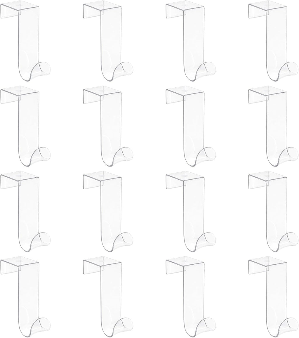 16Pcs Over Cabinet Door Hooks Plastic Over The Door Single Hook Space-Saving Hanger Extender Clips Multi-Purpose Hook for Kitchen Bathroom (Transparent)