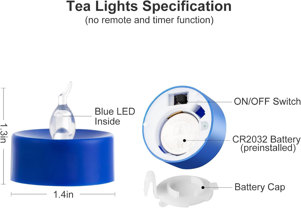 24 Pack Battery Operated Blue Flickering Flame LED Tea Lights