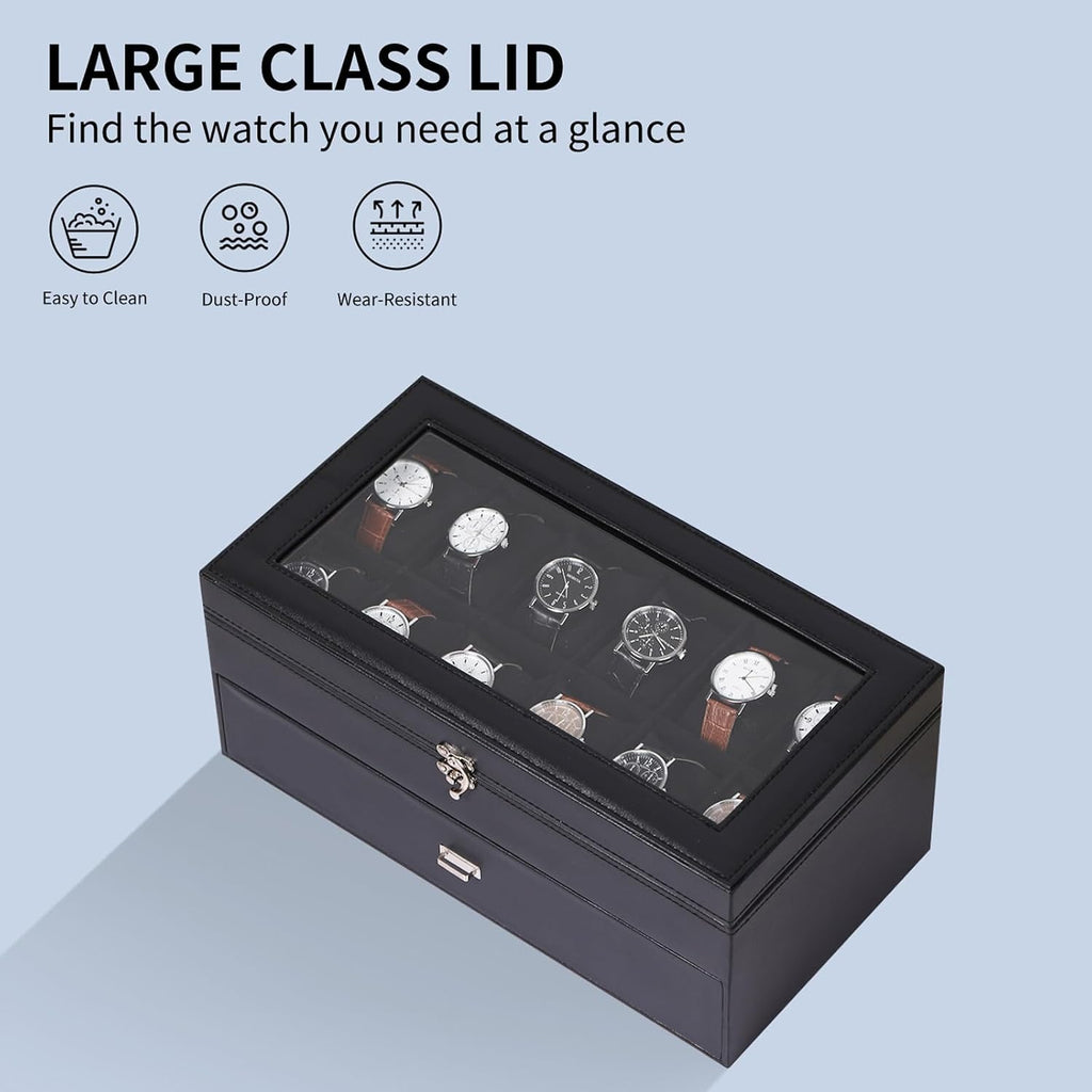 AUTOARK Leather & Velvet Watch Box & Sunglass Organizer,Black,MKAW039