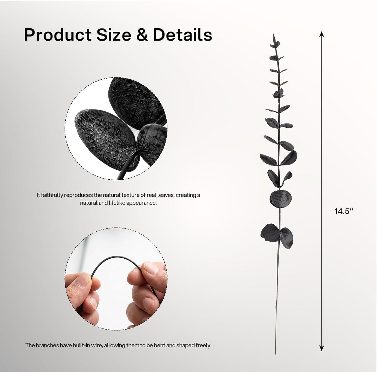 CLEANGOR Artificial Eucalyptus Stems (24, Black)