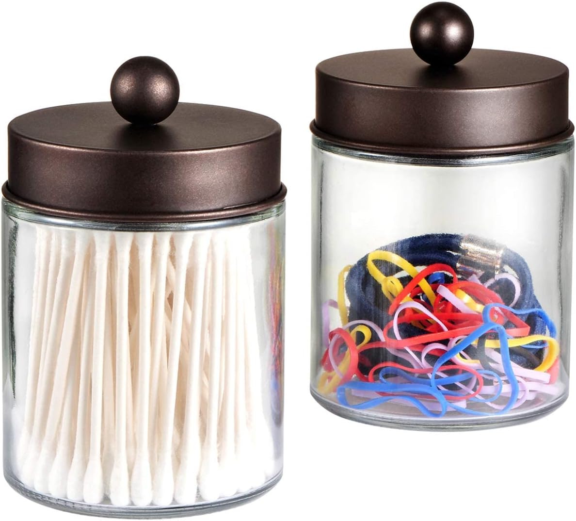 Amolliar Apothecary Jar Bathroom Storage Qtip Holder Glass, Bronze 2Pack