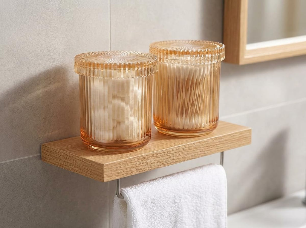 SheeChung 2 Pack Glass Qtip Holder Dispenser, Amber Apothecary Jars