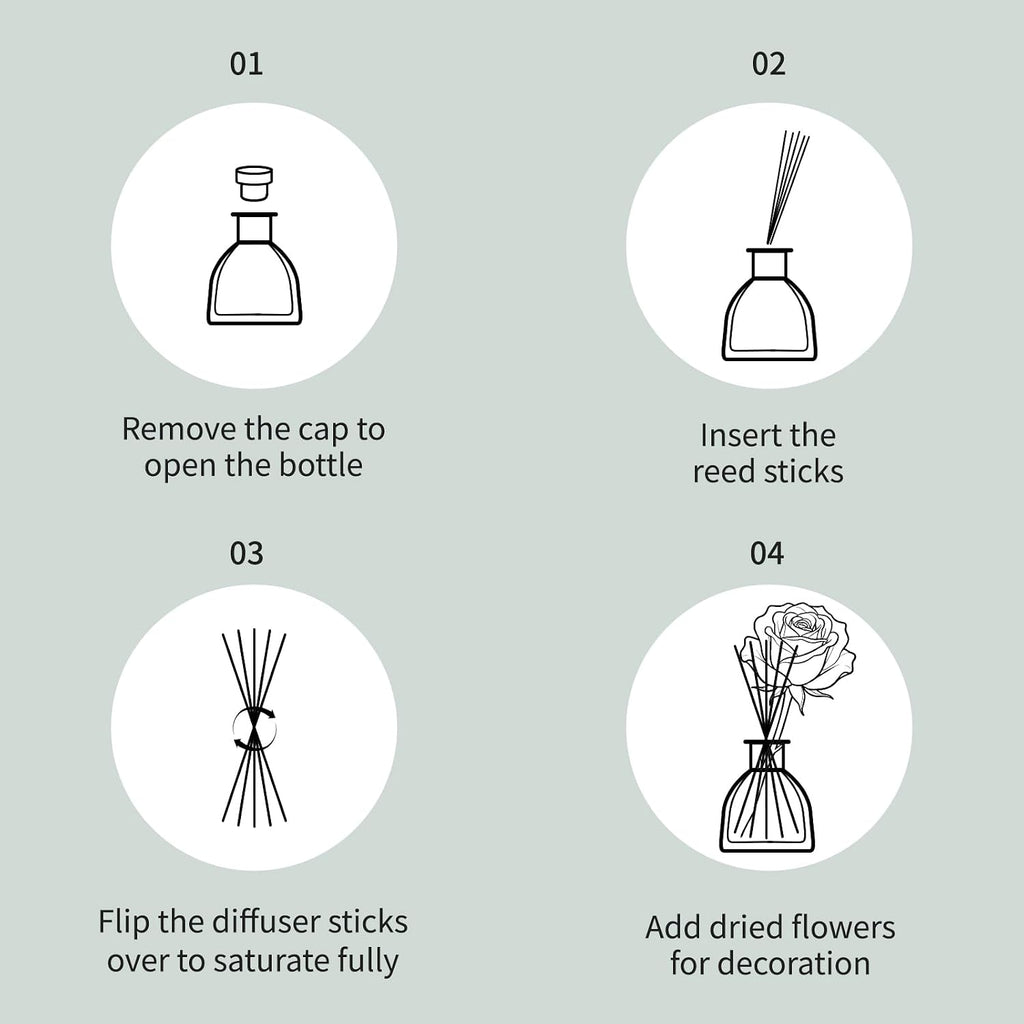 Reed Diffusers Set Flower Scented Diffuser for 140 Days, Flower Diffuser 8.5 fl oz with Dried Flowers and Decorative Rose, Long Lasting Home Fragrance with 10 Sticks for Bathroom, Shelf, Office Decor