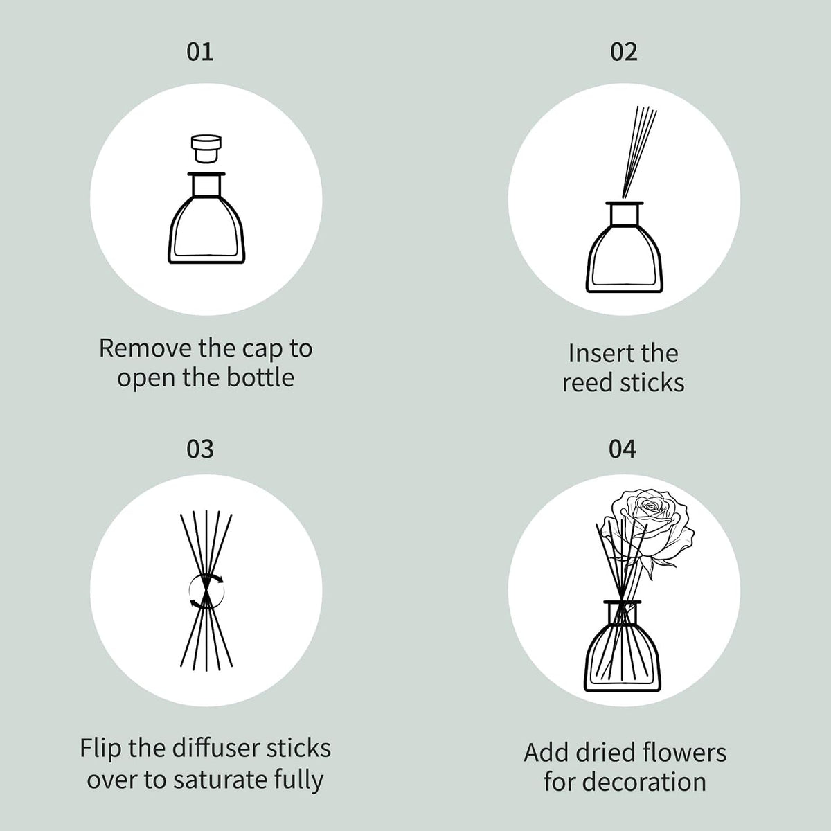 Reed Diffusers Set Flower Scented Diffuser for 140 Days, Flower Diffuser 8.5 fl oz with Dried Flowers and Decorative Rose, Long Lasting Home Fragrance with 10 Sticks for Bathroom, Shelf, Office Decor