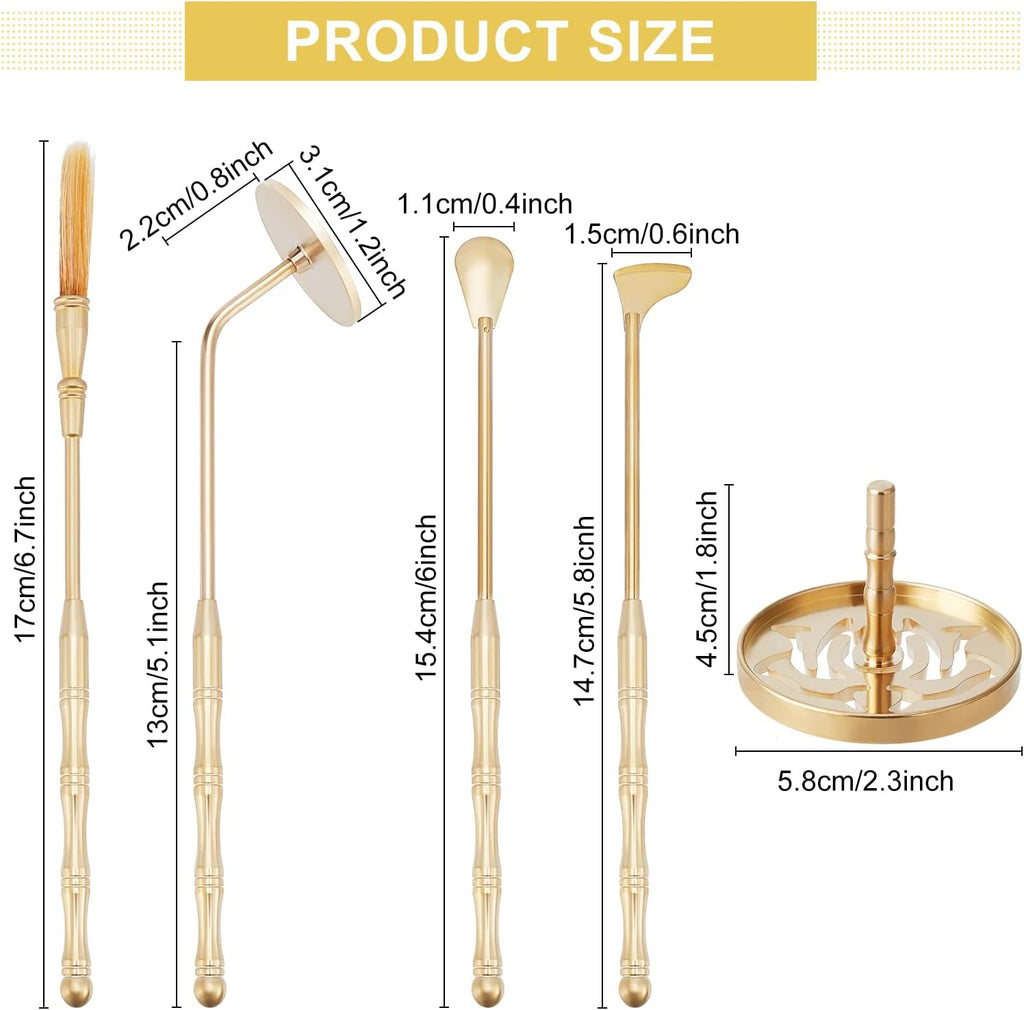WEBEEDY 5Pcs Incense Making Kit, Brass Incense Tool Kit Set- Incense Spoon Incense Press Shovel Brush for Incense Burner Kit Incense Cone Bowl Prayer Fragrance