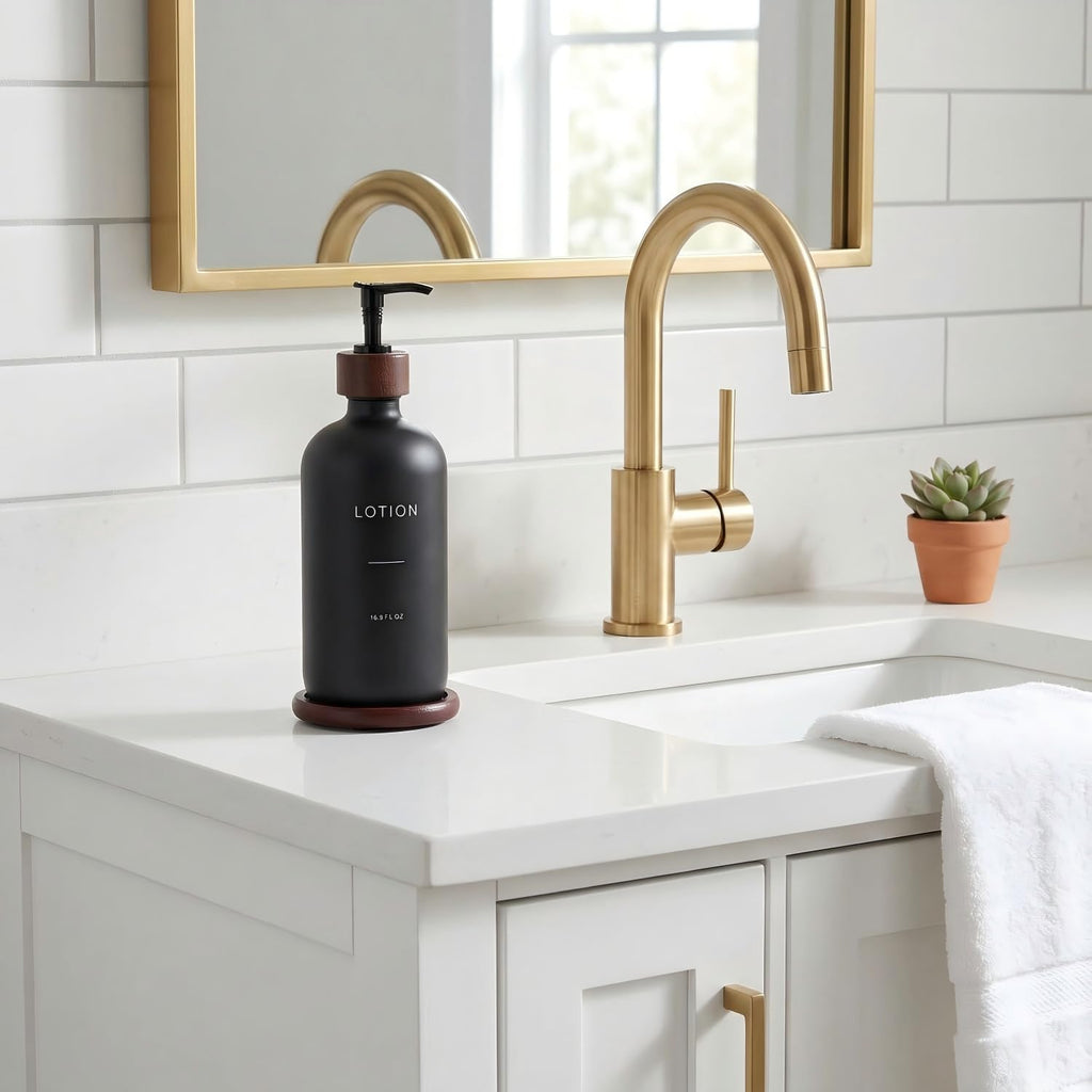 Soap Dispenser Bathroom with Pump & Tray, Black