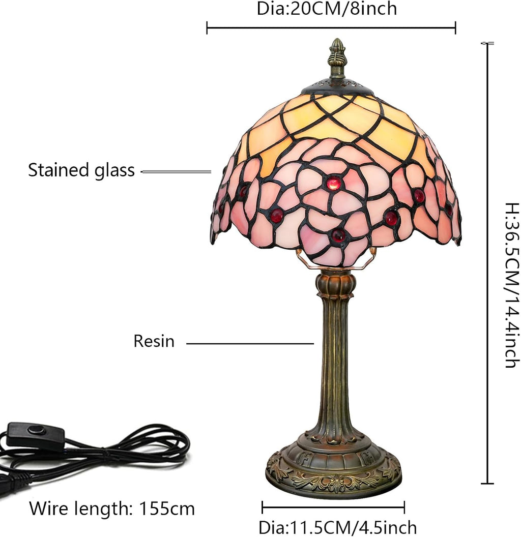 Tiffany Lamp Stained Glass Table Lamp Cherry Blossom Pink Small Bedside Lamp Living Room Dining Room Office Decoration Desk Lamp Home Decoration Creative Gift