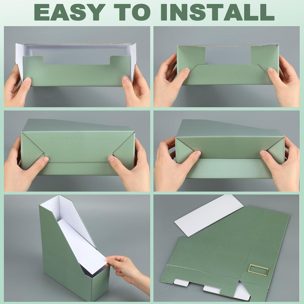 Feifeiya Magazine Holder Set of 6 Cardboard File Holder Desk, Sage Green